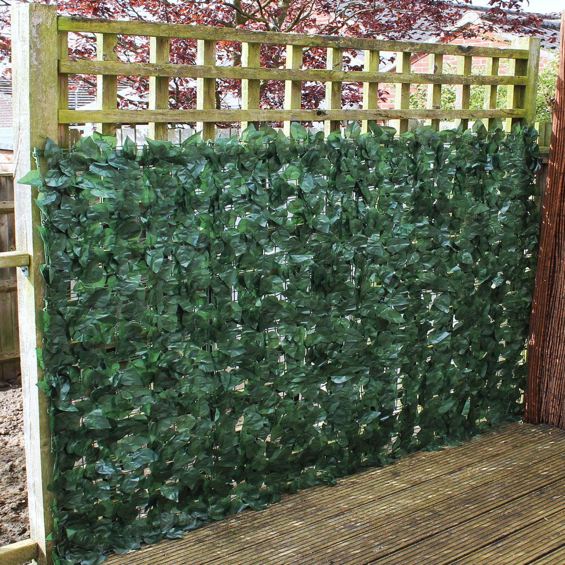 Artificial Ivy Leaf Hedge Garden Fence Privacy Screening On Trellis Fence