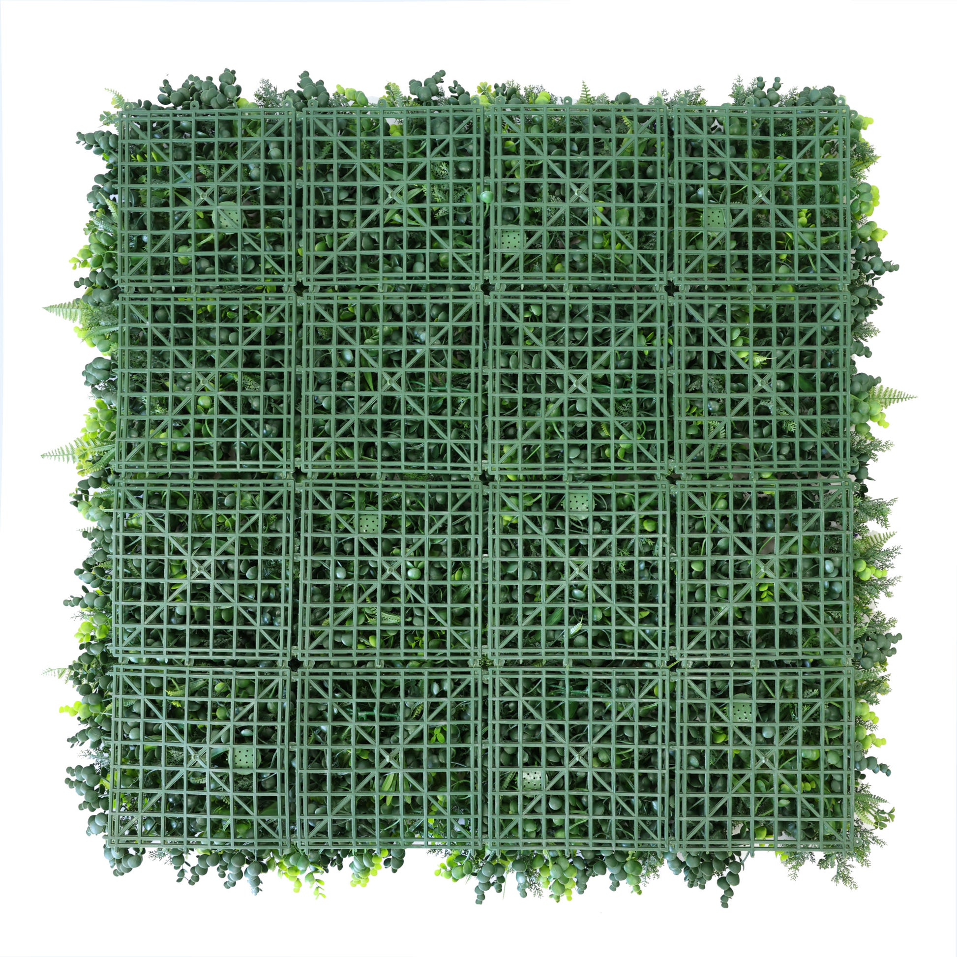 Premium Artificial Grassy Fern Green Wall Panel 1m x 1m Backing Grid