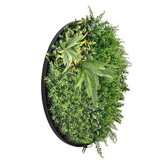 Artificial Foliage Round Wall Panel Black Frame 80cm